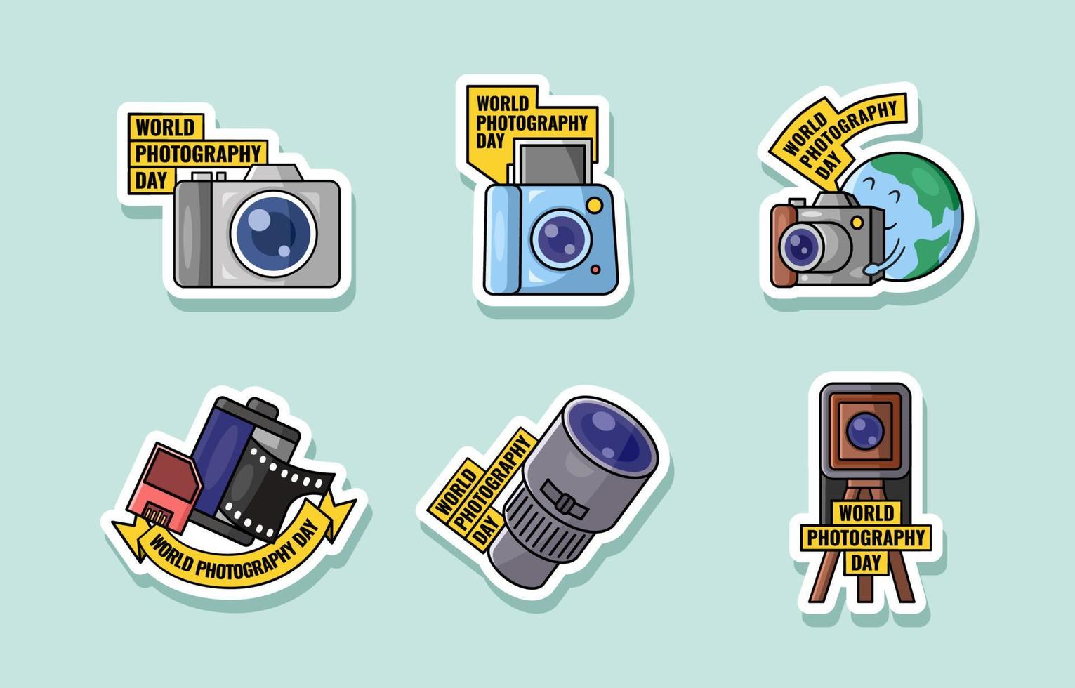 World Photography Day Sticker Collection vector