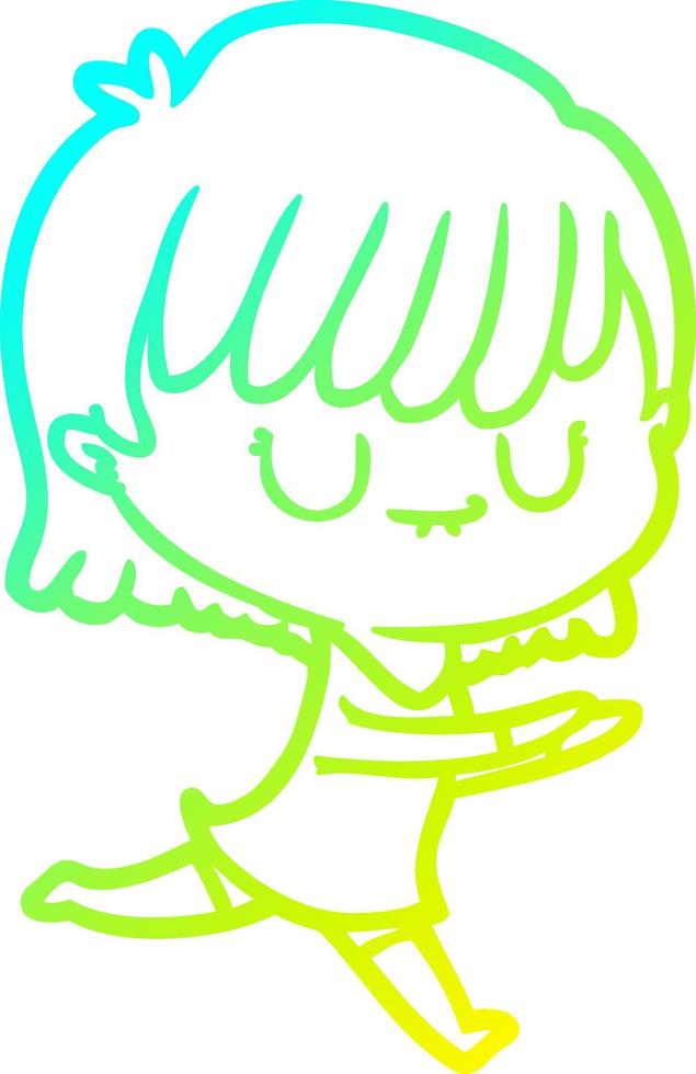 cold gradient line drawing cartoon woman vector