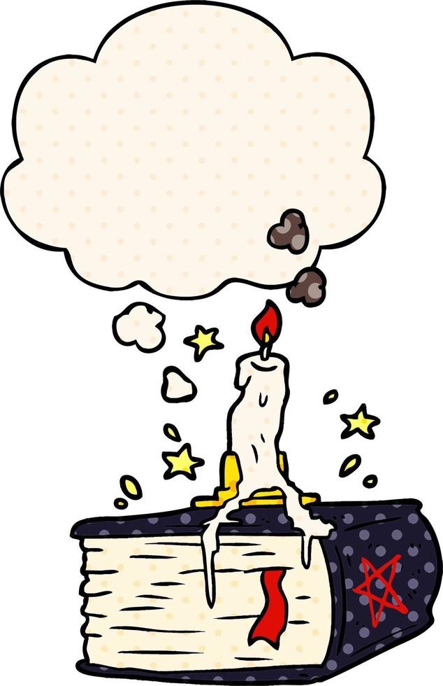 cartoon spooky spellbook and thought bubble in comic book style vector