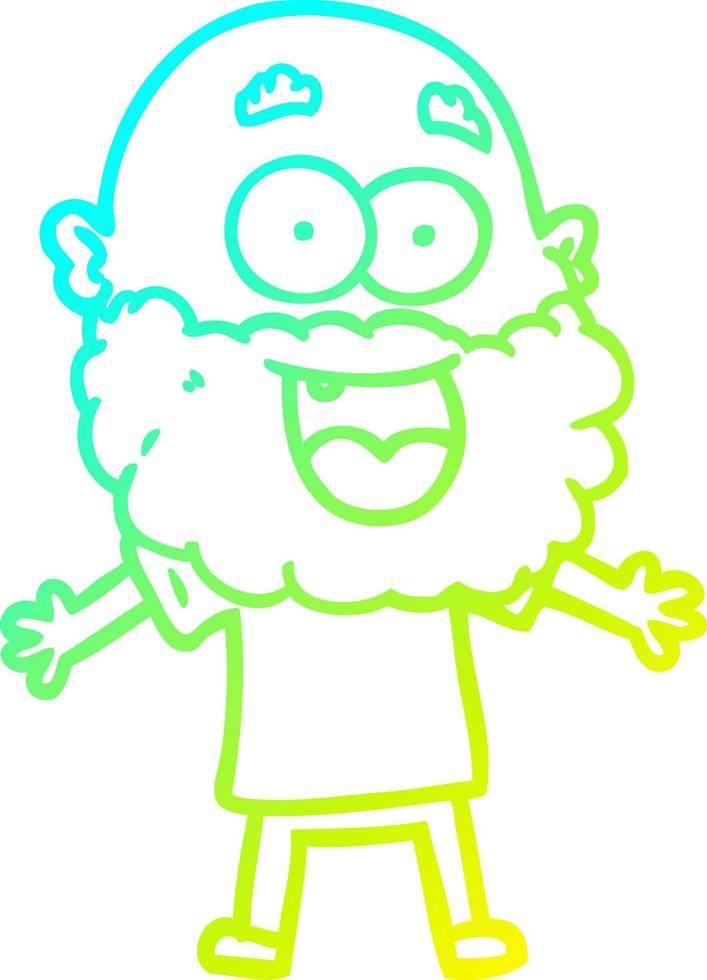 cold gradient line drawing cartoon crazy happy man with beard vector