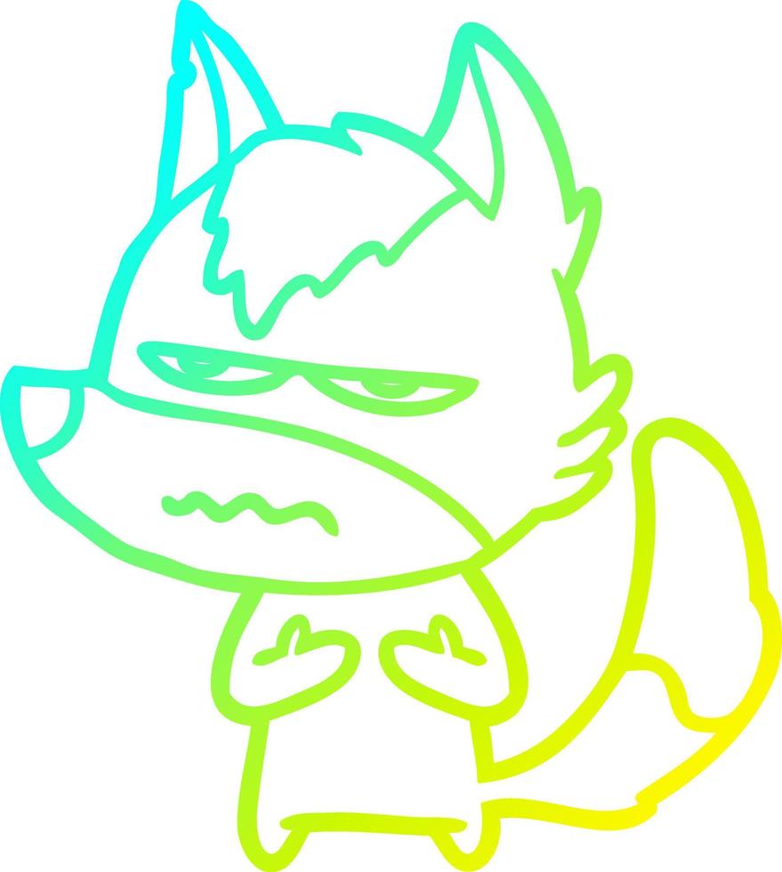 cold gradient line drawing cartoon annoyed wolf vector