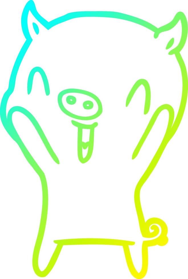 cold gradient line drawing happy cartoon pig vector