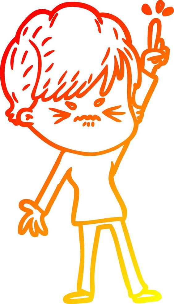 warm gradient line drawing cartoon frustrated woman vector