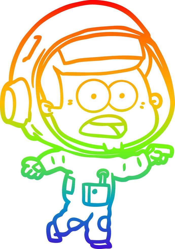 rainbow gradient line drawing cartoon surprised astronaut vector