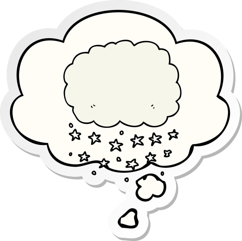 cartoon rain cloud and thought bubble as a printed sticker vector