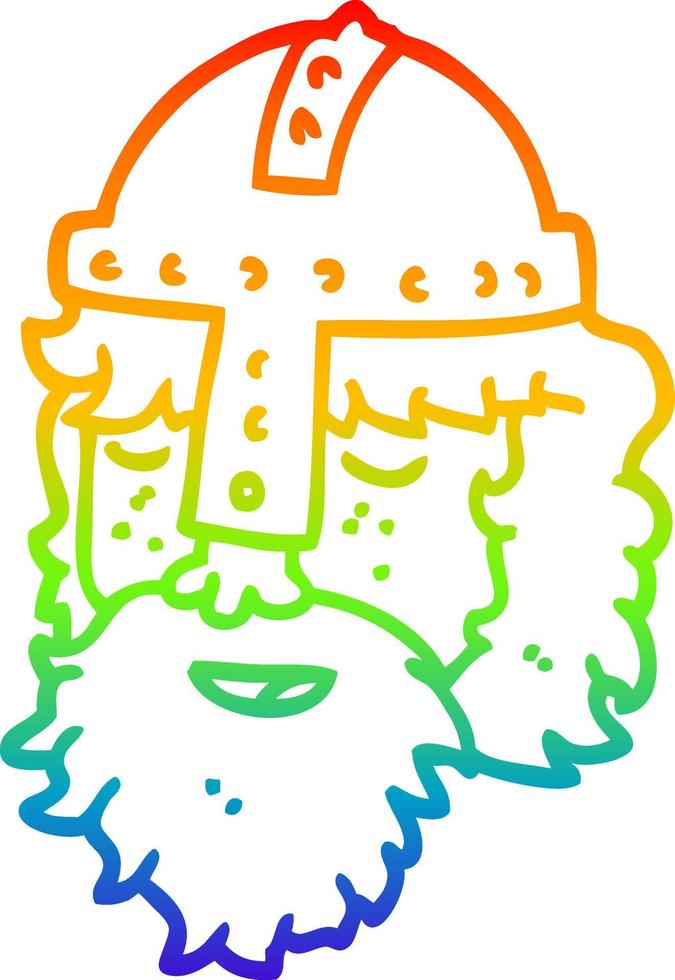 rainbow gradient line drawing cartoon viking face vector