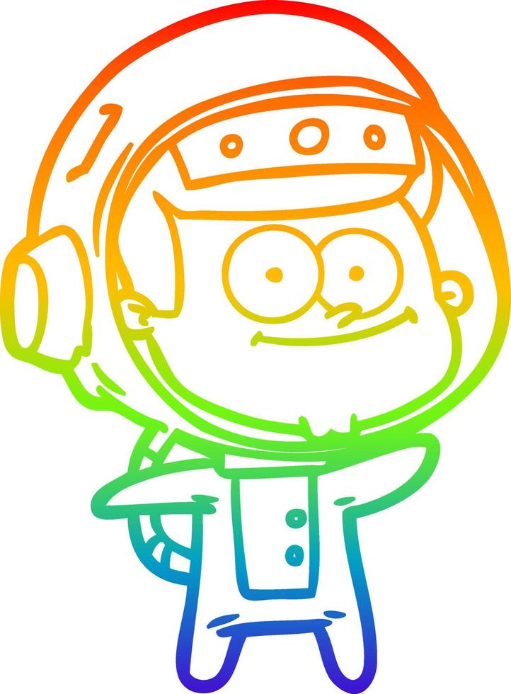 rainbow gradient line drawing happy astronaut cartoon vector