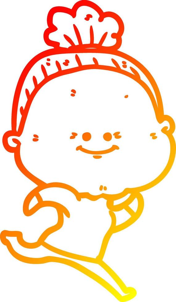 warm gradient line drawing cartoon happy old woman vector