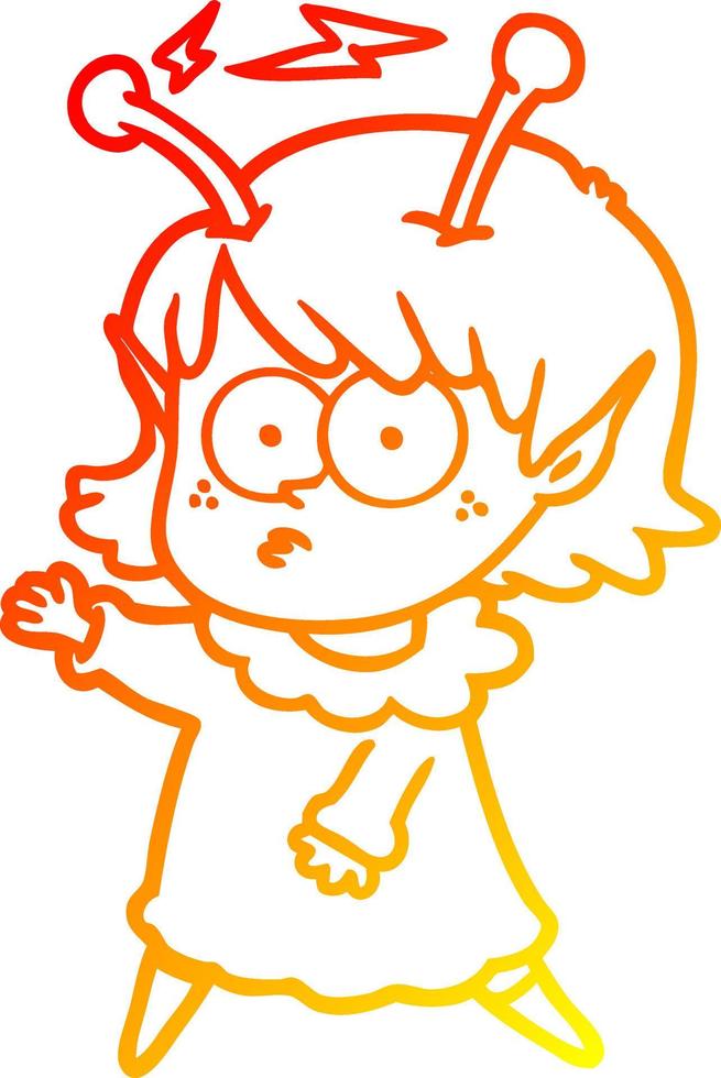 warm gradient line drawing cartoon alien girl vector