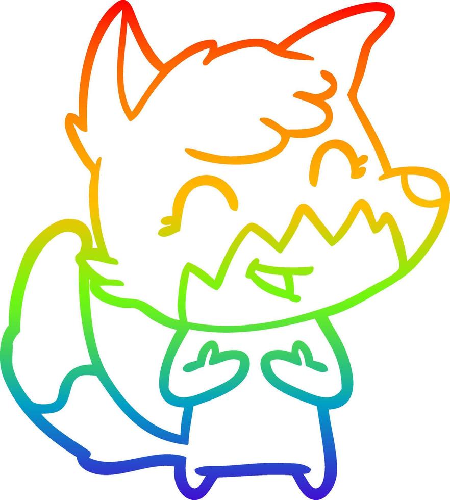 dibujo de línea de gradiente de arco iris zorro de dibujos animados feliz vector