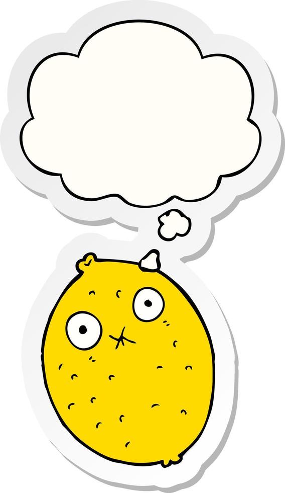 cartoon bitter lemon and thought bubble as a printed sticker vector