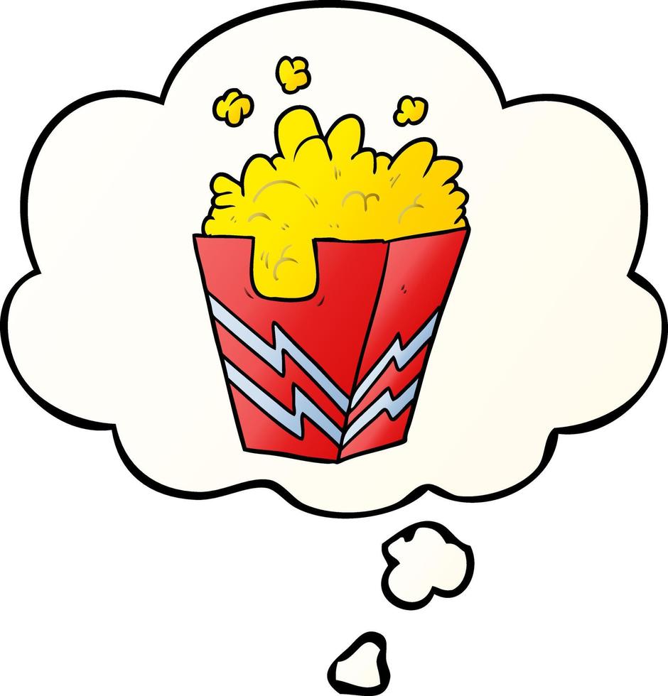 cartoon box of popcorn and thought bubble in smooth gradient style vector