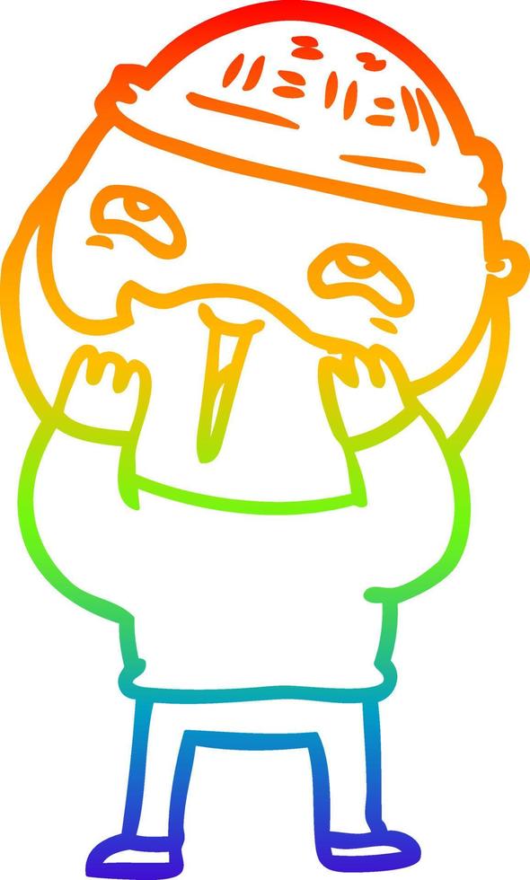 rainbow gradient line drawing cartoon happy bearded man vector