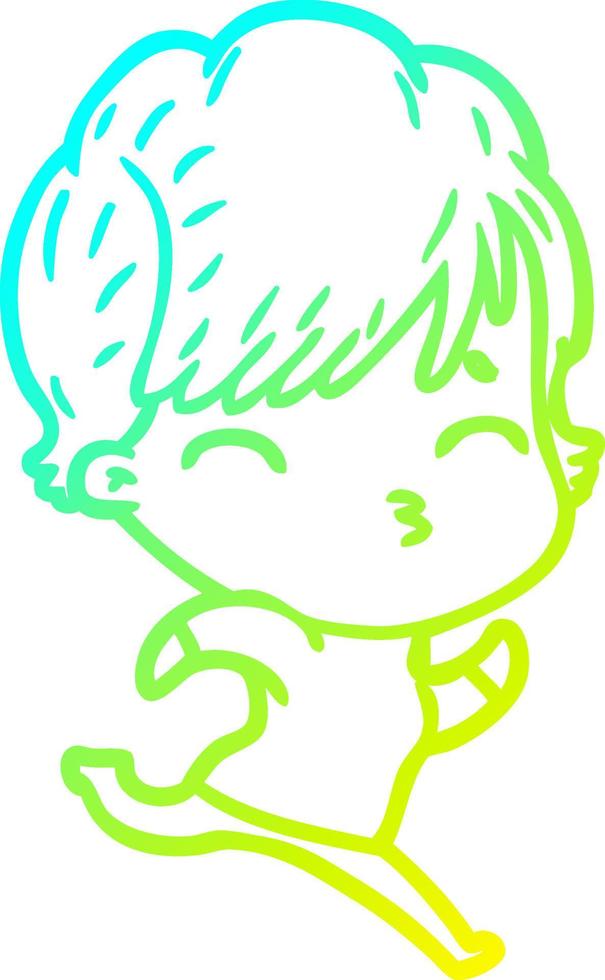 cold gradient line drawing cartoon woman thinking vector