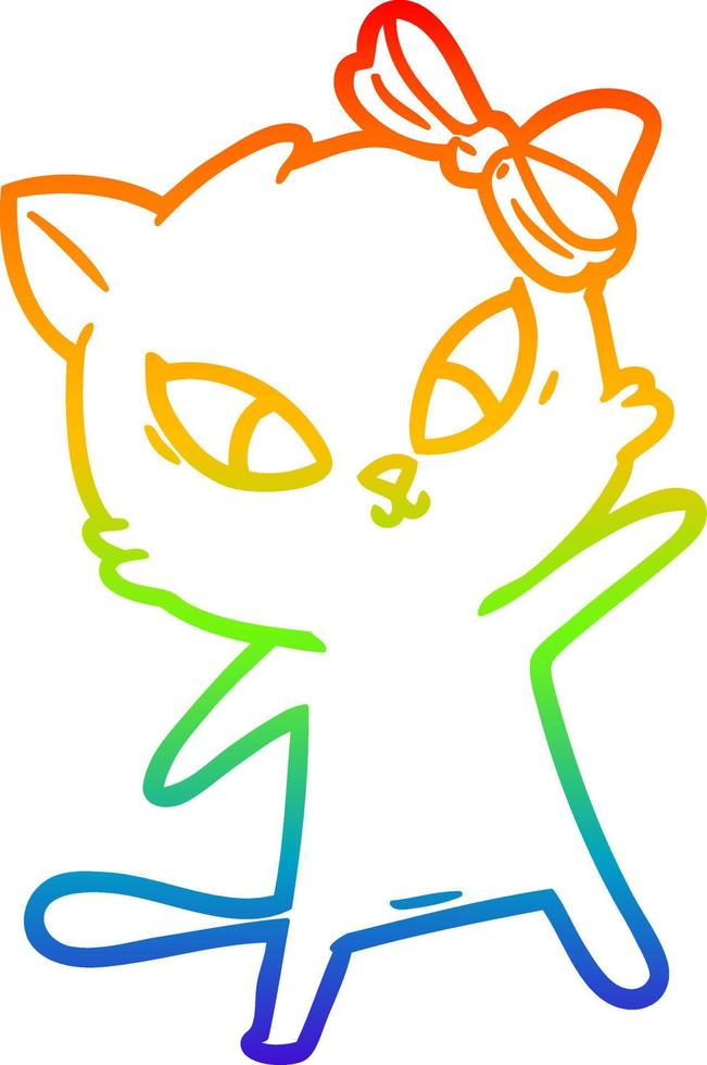 rainbow gradient line drawing cartoon cat vector