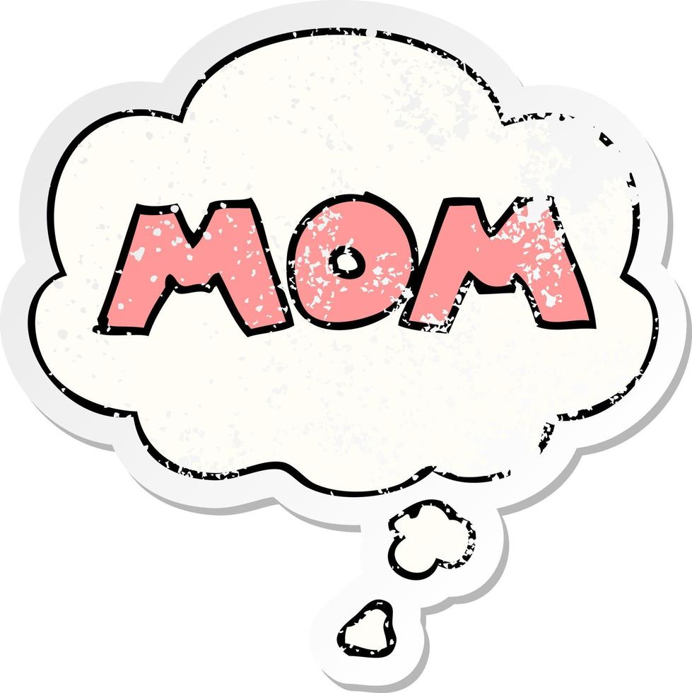 cartoon word mom and thought bubble as a distressed worn sticker vector