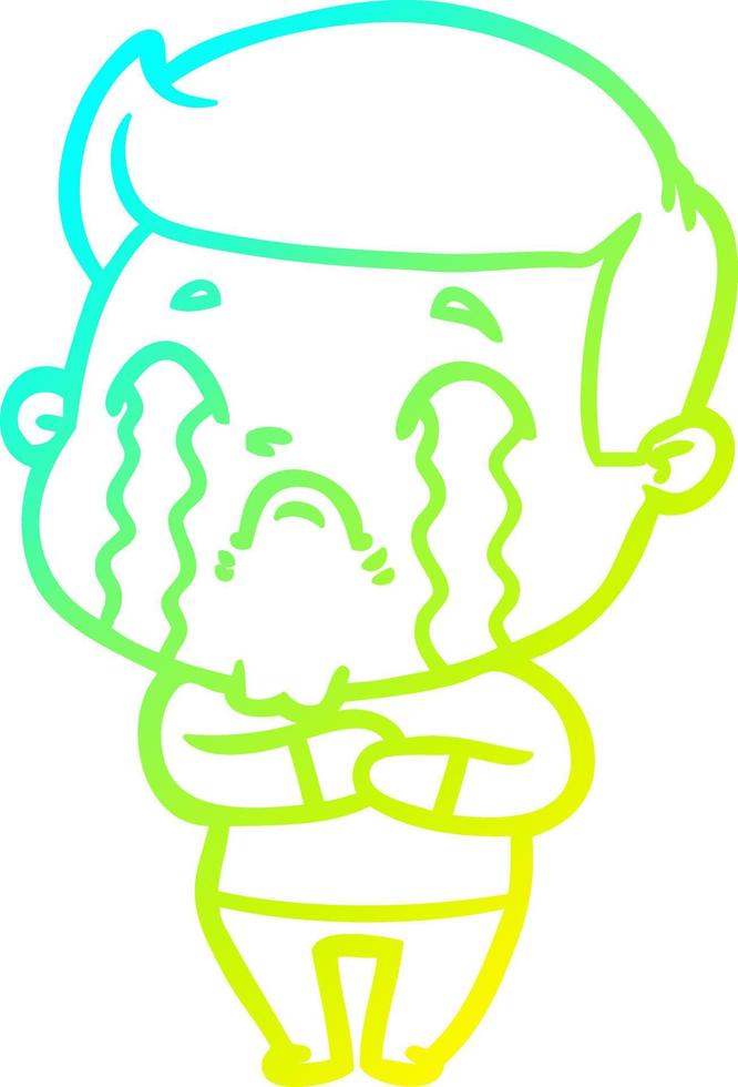 cold gradient line drawing cartoon man crying vector