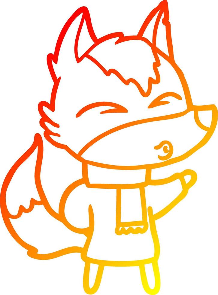 warm gradient line drawing cartoon wolf in winter clothes vector