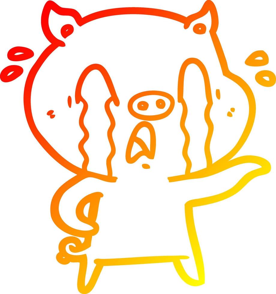 warm gradient line drawing crying pig cartoon vector