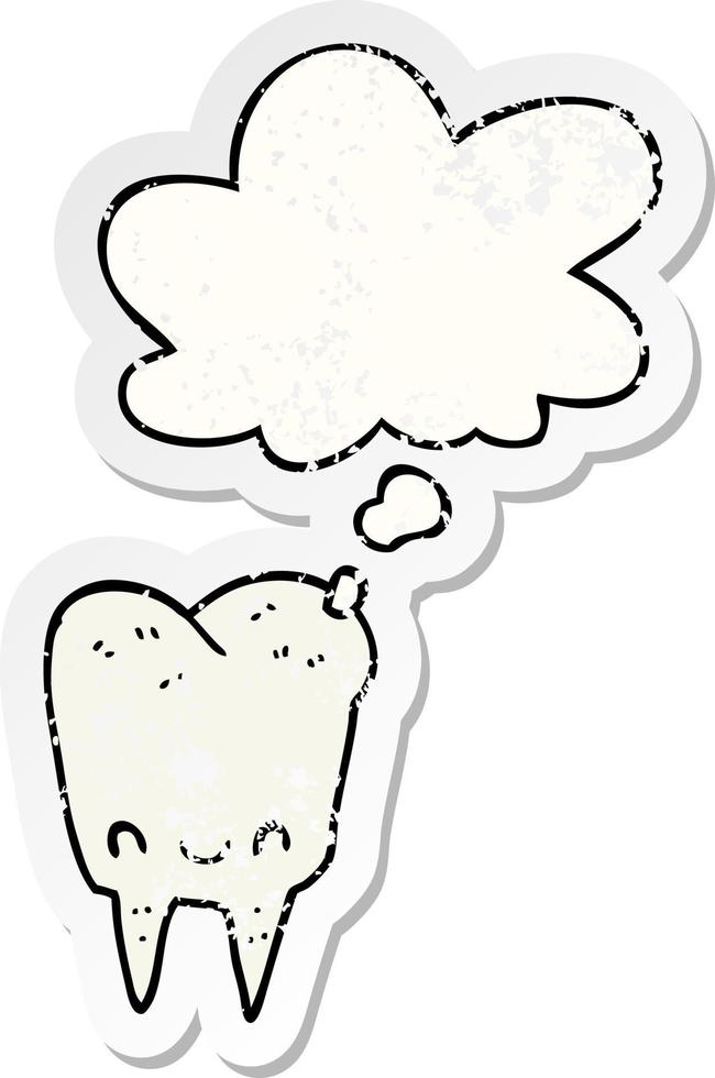cartoon tooth and thought bubble as a distressed worn sticker vector