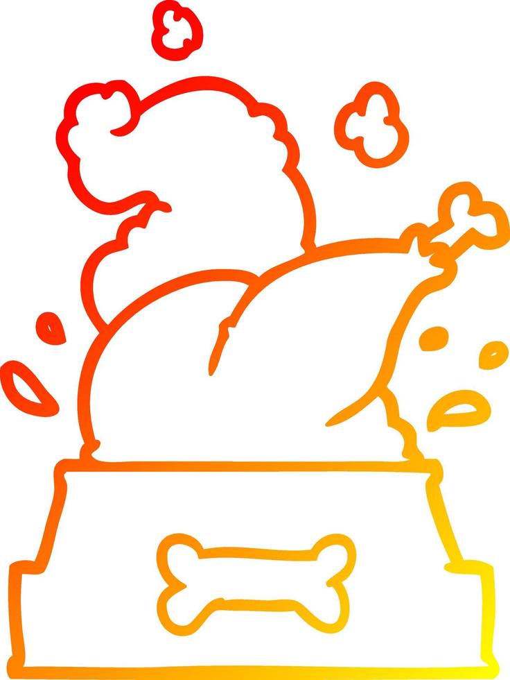 warm gradient line drawing whole cooked turkey crammed into a dog bowl for a happy christmas pup vector