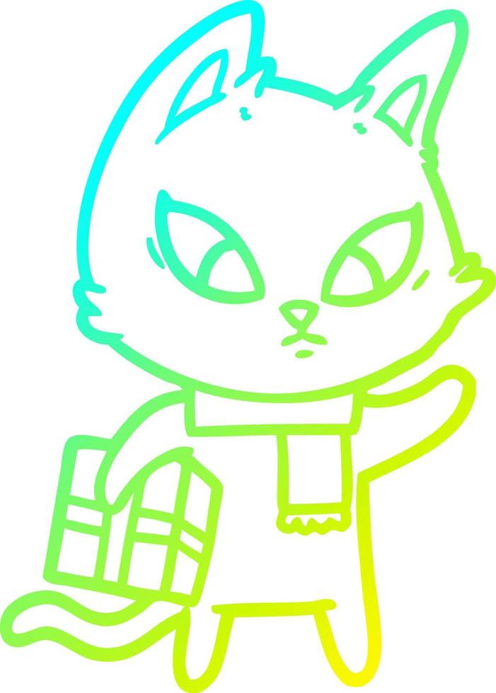 cold gradient line drawing confused cartoon cat vector