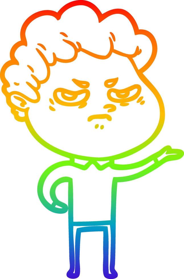 rainbow gradient line drawing cartoon angry man vector