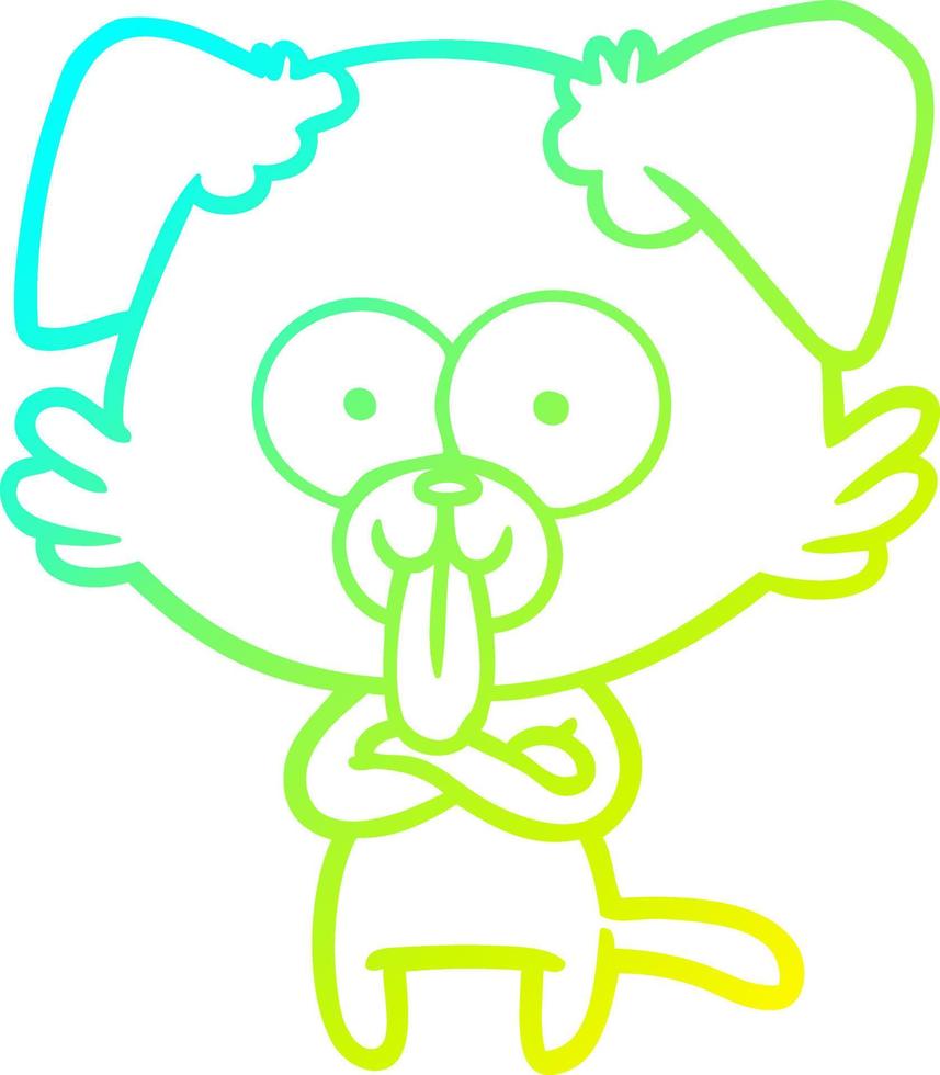 cold gradient line drawing cartoon dog with tongue sticking out vector