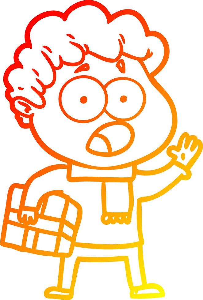 warm gradient line drawing cartoon man gasping in surprise vector