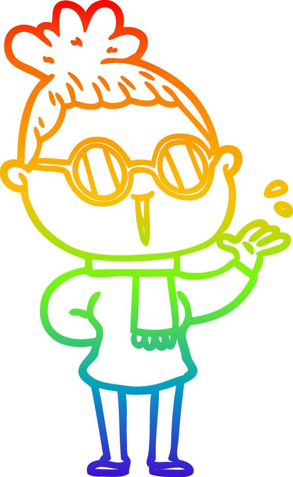 rainbow gradient line drawing cartoon woman wearing spectacles vector