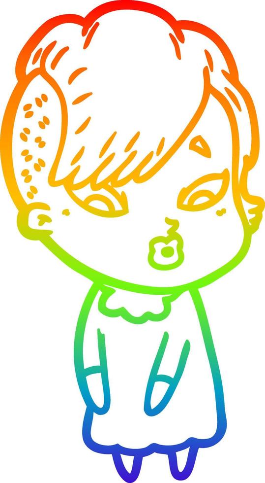 rainbow gradient line drawing cartoon surprised girl vector