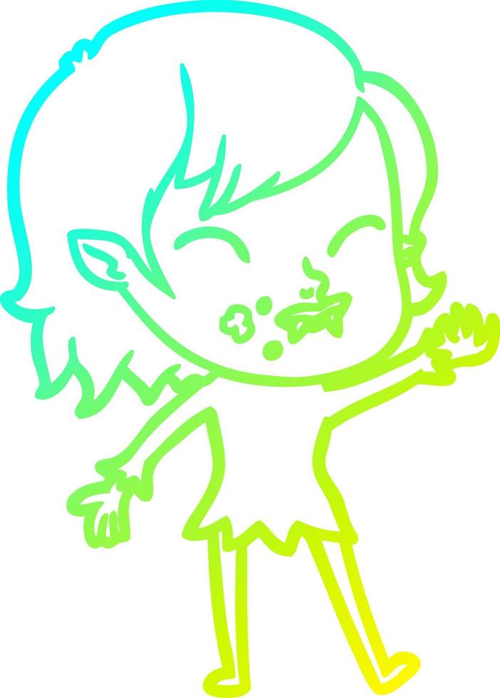 cold gradient line drawing cartoon vampire girl with blood on cheek vector