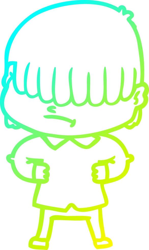 cold gradient line drawing cartoon boy with untidy hair vector