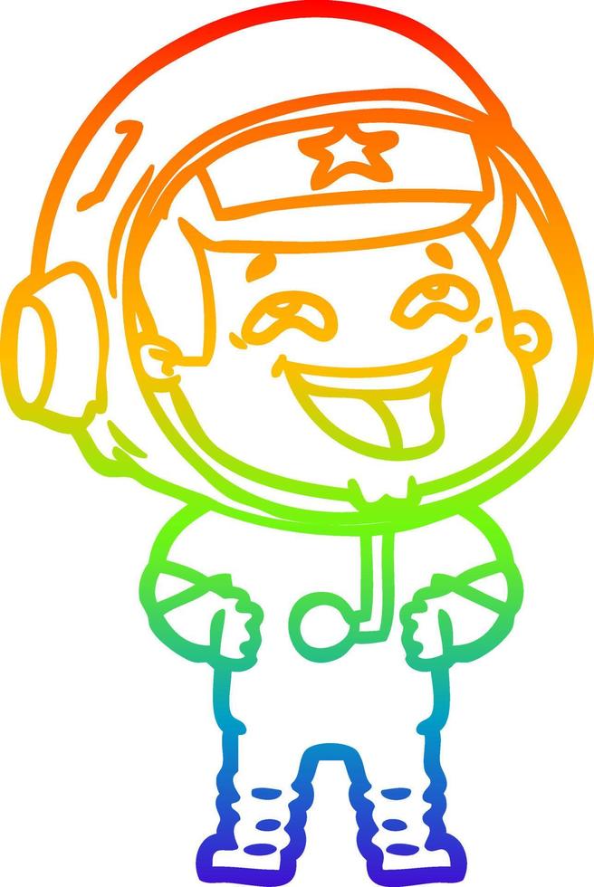 rainbow gradient line drawing cartoon laughing astronaut vector