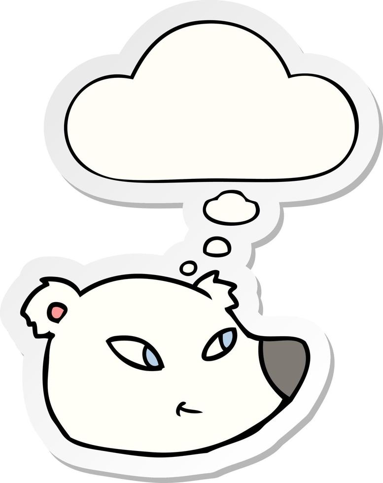 cartoon polar bear face and thought bubble as a printed sticker vector