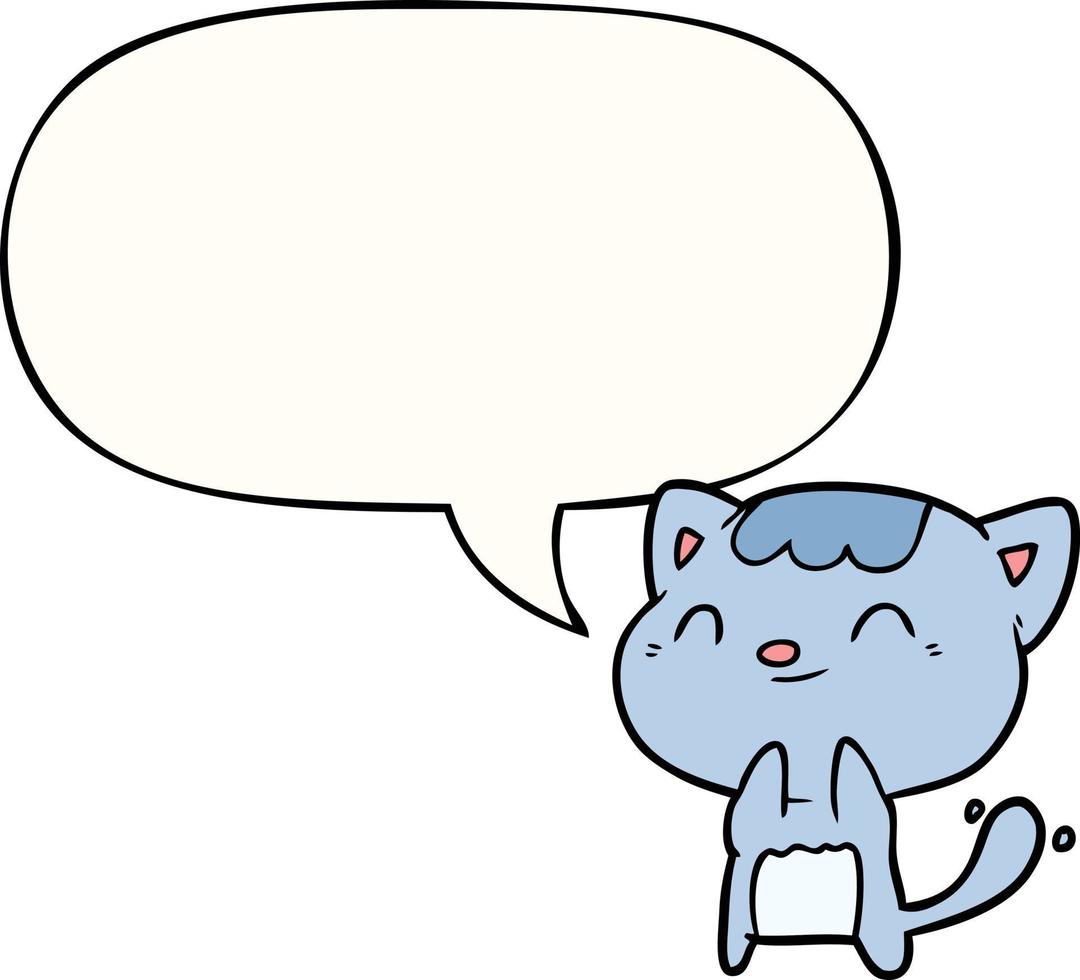 cute cartoon happy little cat and speech bubble vector