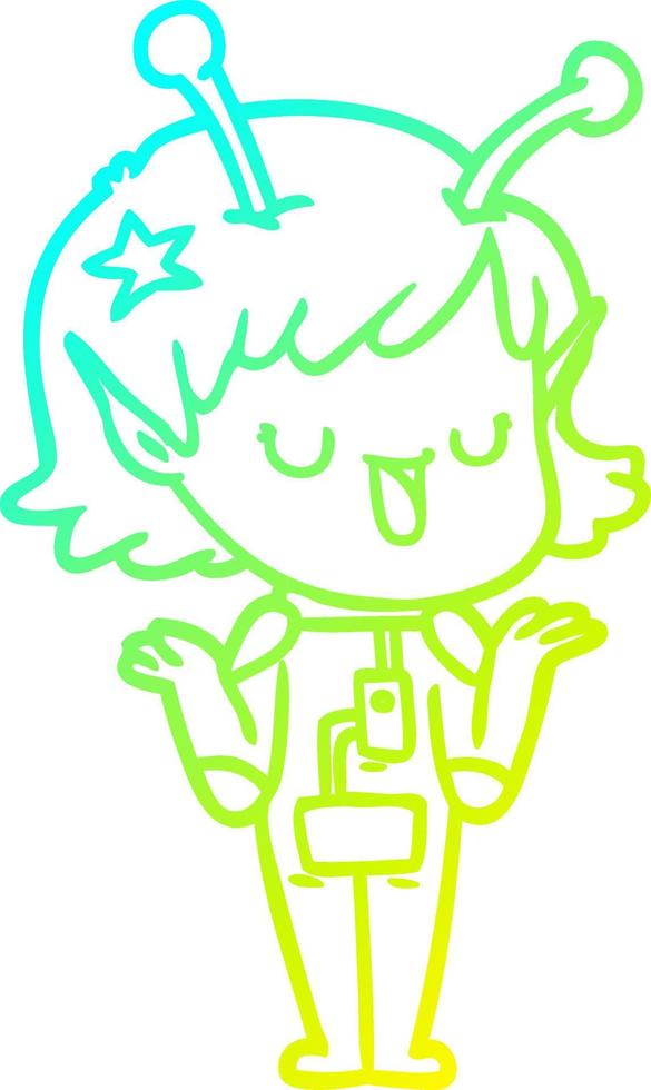 cold gradient line drawing happy alien girl cartoon vector