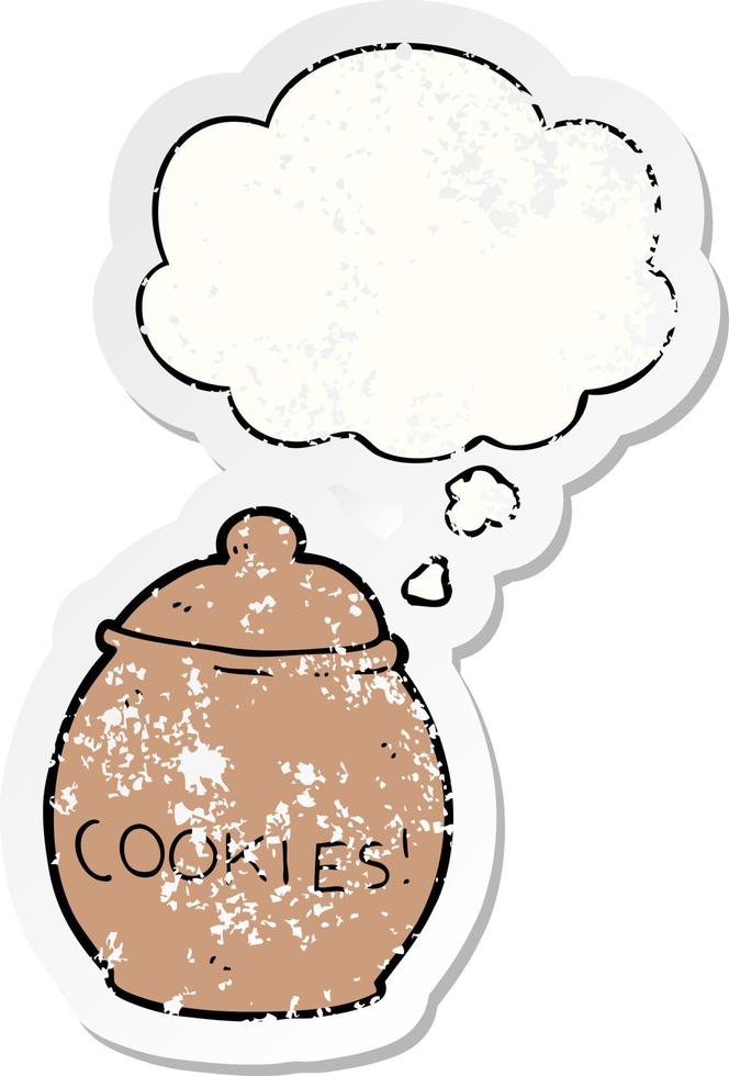 cartoon cookie jar and thought bubble as a distressed worn sticker vector