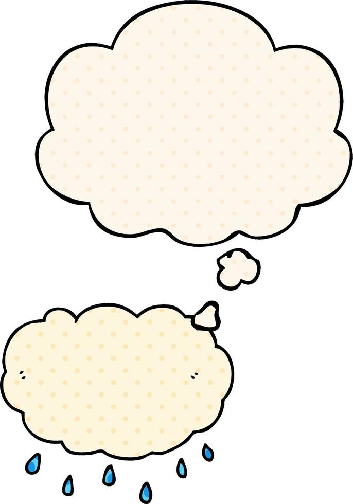 cartoon rain cloud and thought bubble in comic book style vector