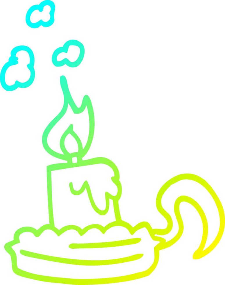 cold gradient line drawing cartoon candle in candleholder vector