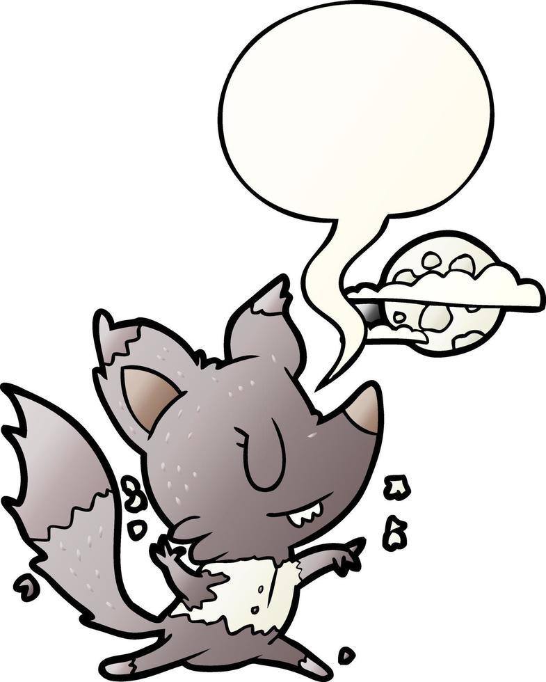 cartoon halloween werewolf changing in moonlight and speech bubble in smooth gradient style vector