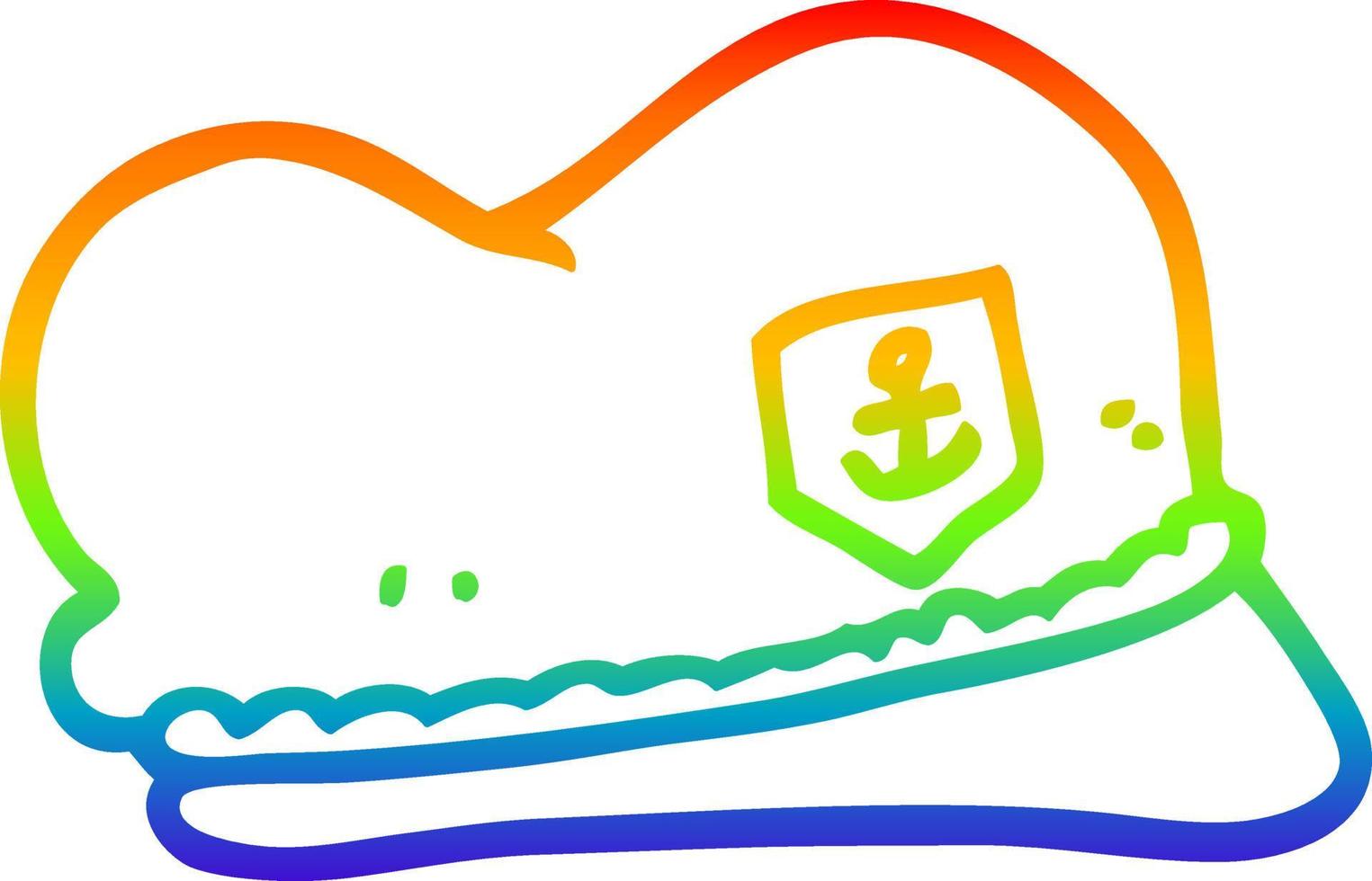 sombrero de marinero de dibujos animados de dibujo de línea de degradado de arco iris vector