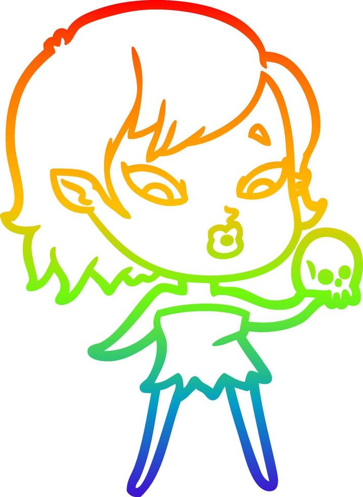 rainbow gradient line drawing cute cartoon vampire girl vector