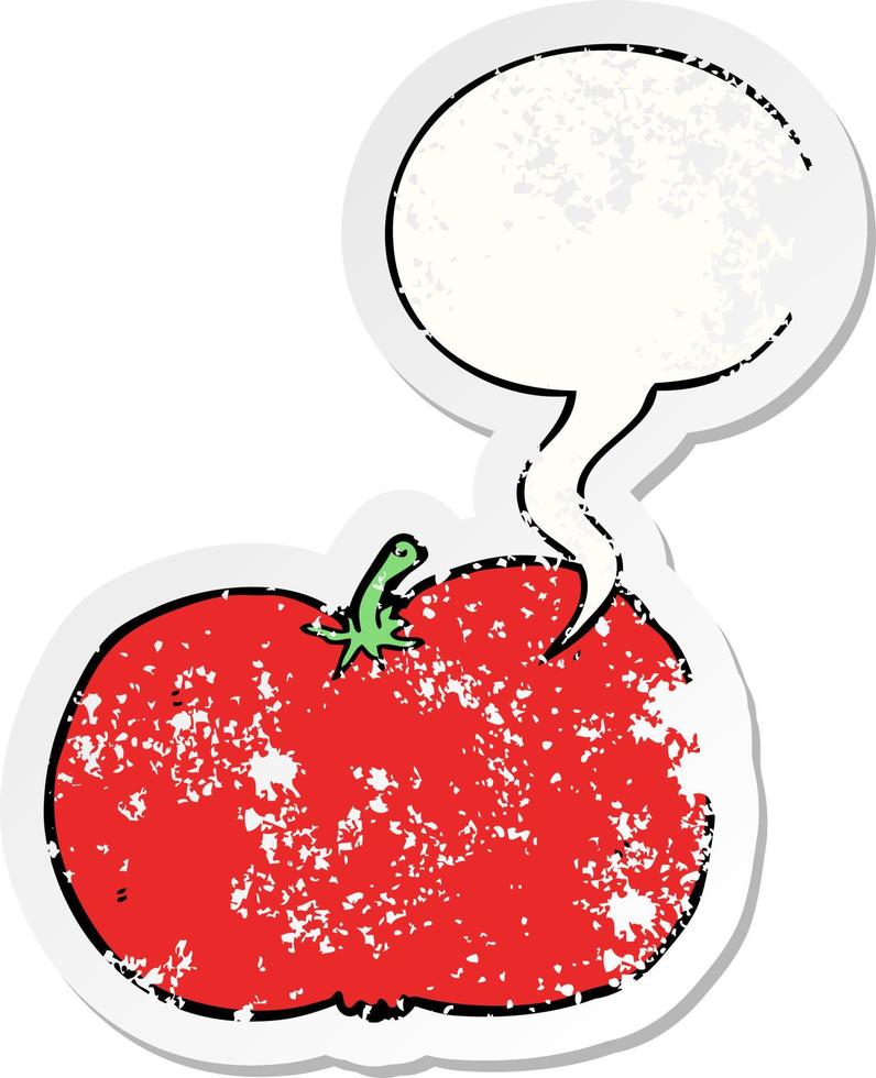 cartoon tomato and speech bubble distressed sticker vector