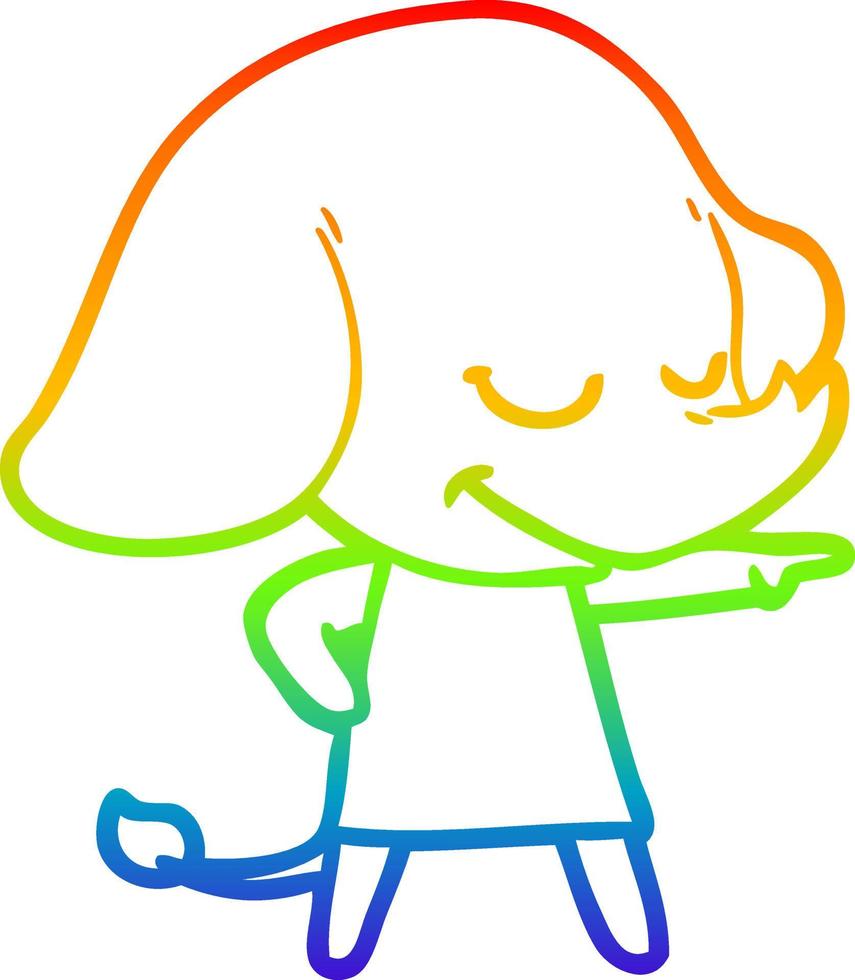 rainbow gradient line drawing cartoon smiling elephant vector
