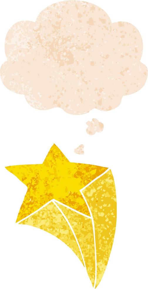 cartoon shooting star and thought bubble in retro textured style vector
