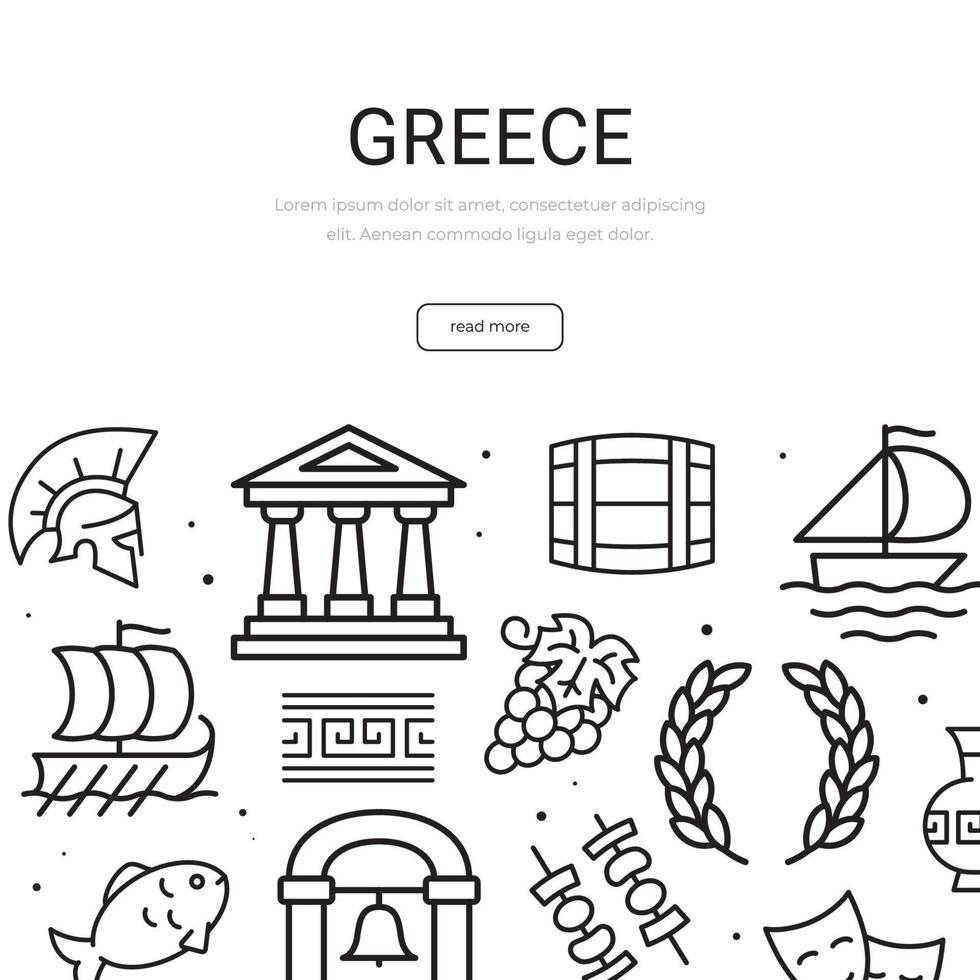 Set of Greece theme items. Banner template. Vector illustration.
