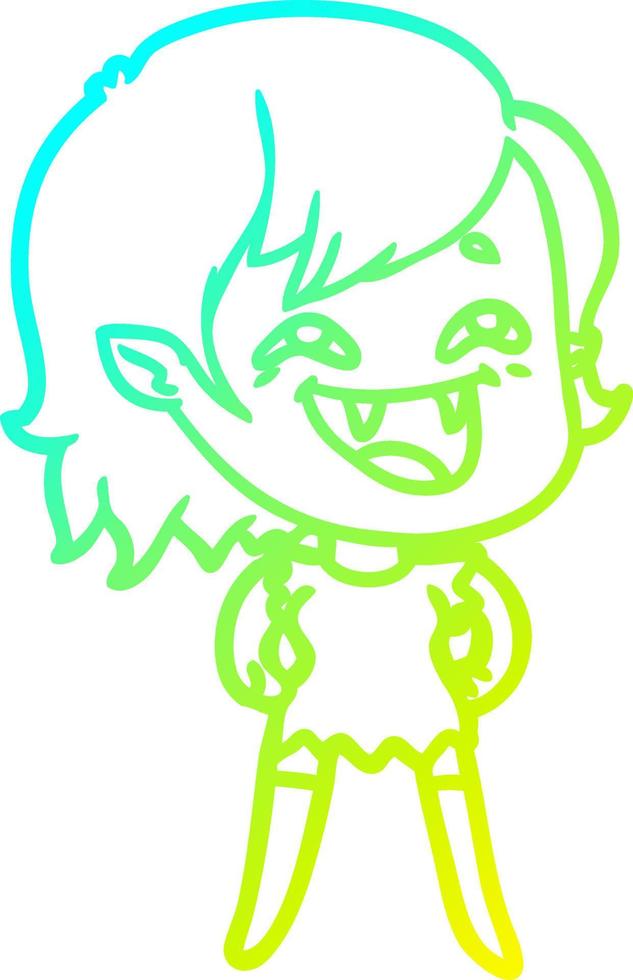 cold gradient line drawing cartoon laughing vampire girl vector