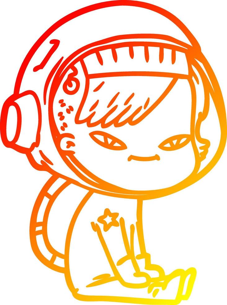 warm gradient line drawing cartoon astronaut woman vector