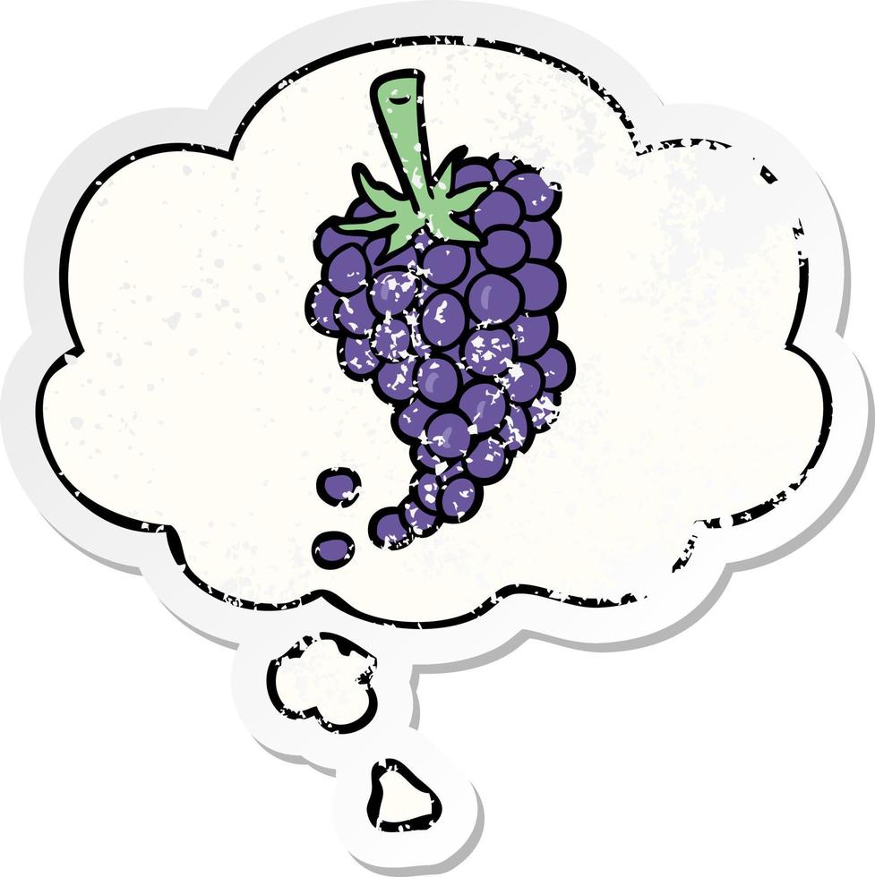 cartoon grapes and thought bubble as a distressed worn sticker vector